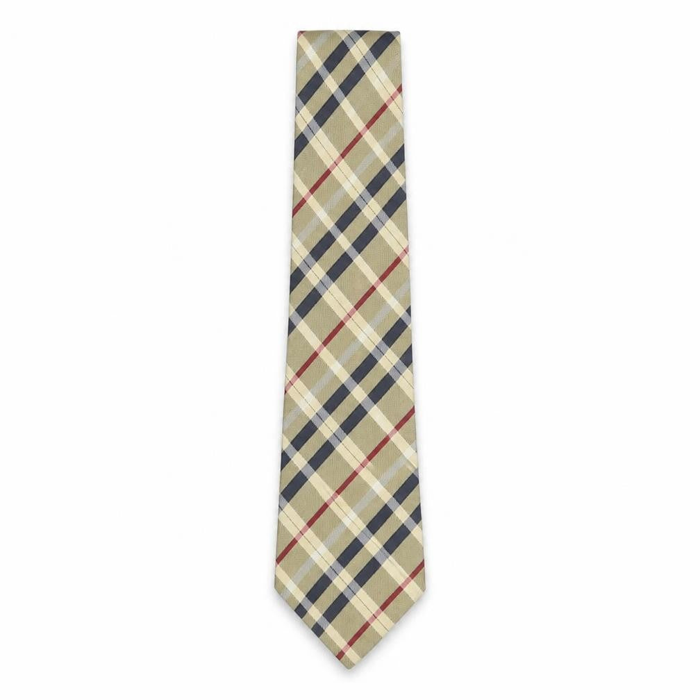 Van Gils Men's Beige Plaid Designer Silk Tie