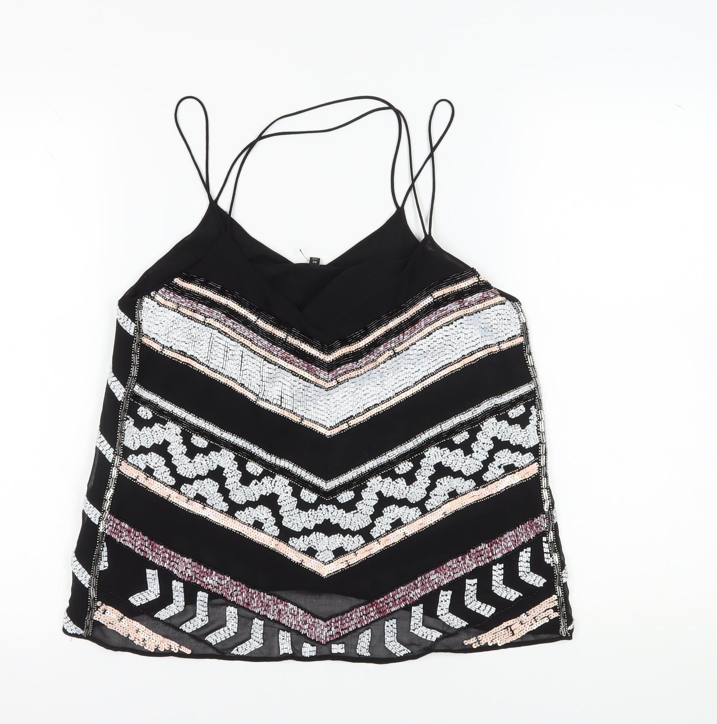 River Island Women's Black Sequin Camisole Tank Top Size 12
