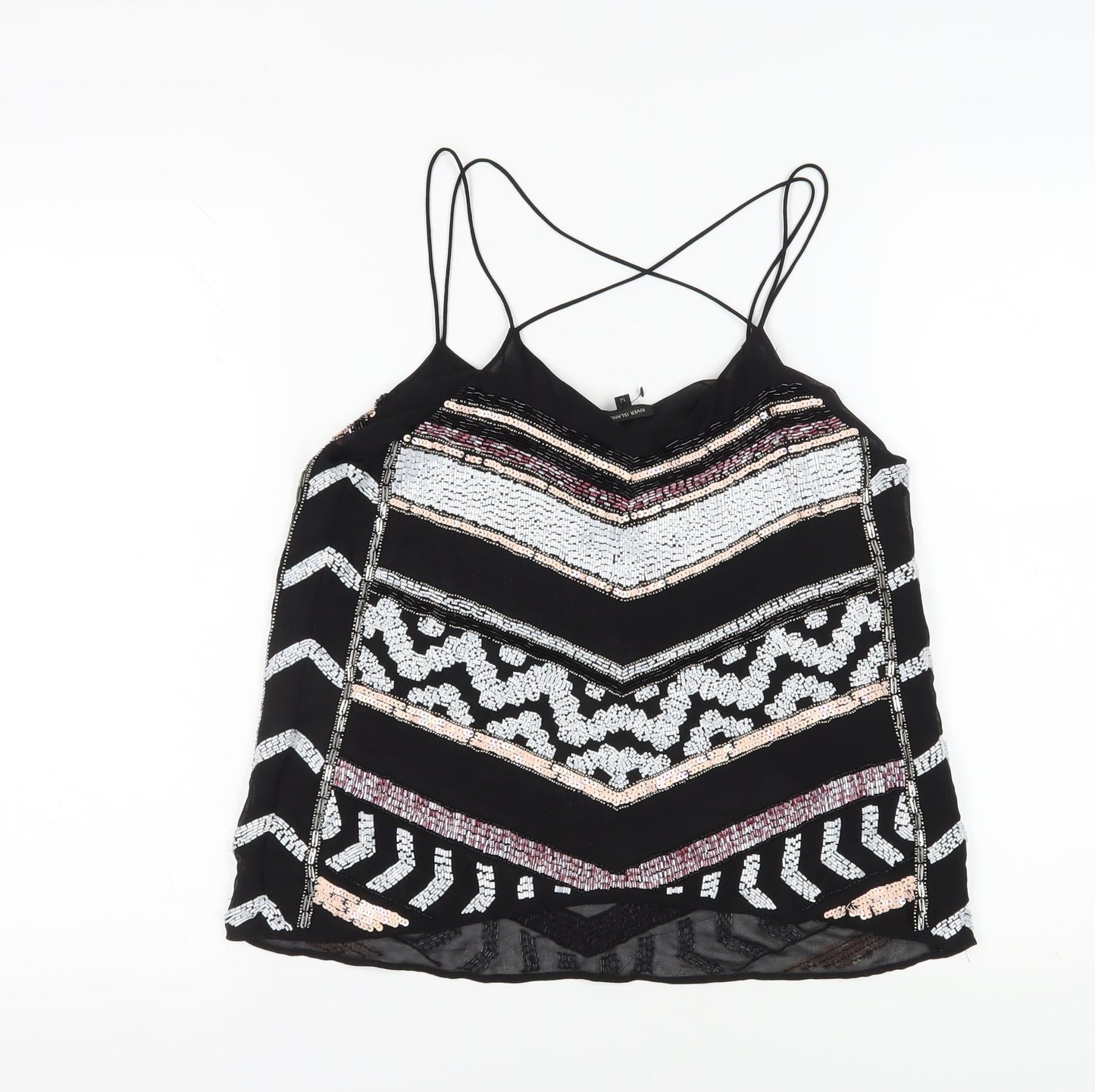River Island Women's Black Sequin Camisole Tank Top Size 12