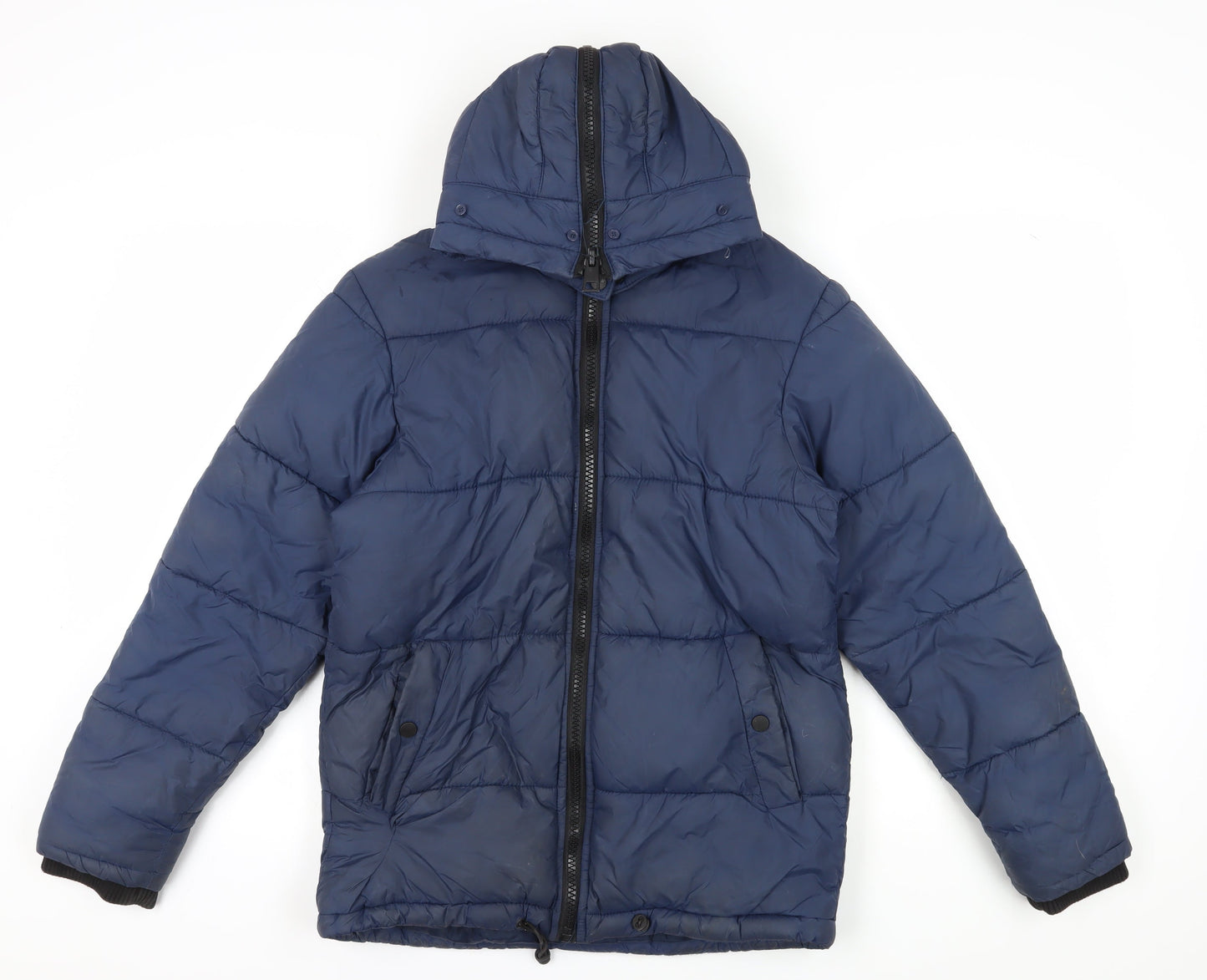 River Island Men's Blue Puffer Jacket 2XS Hooded Zip