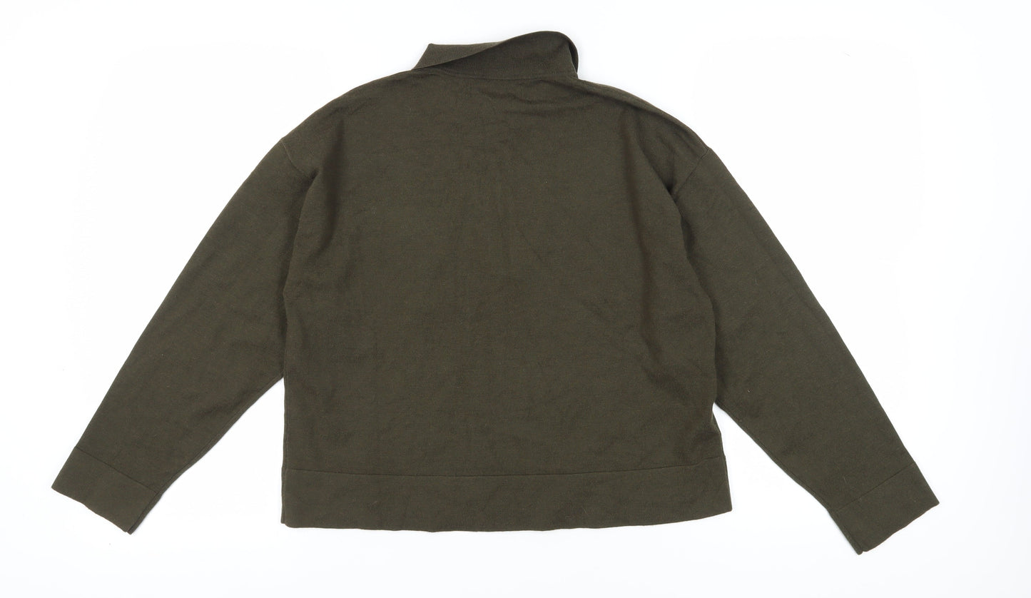 MNG Women's Green Full Zip Collared Jumper Size 12