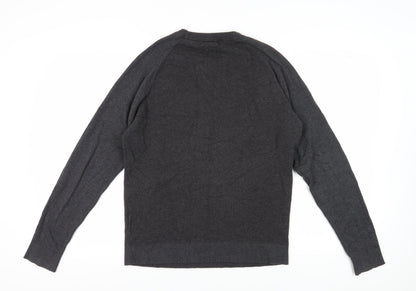 Jack & Jones Men Grey Cotton Pullover Jumper L