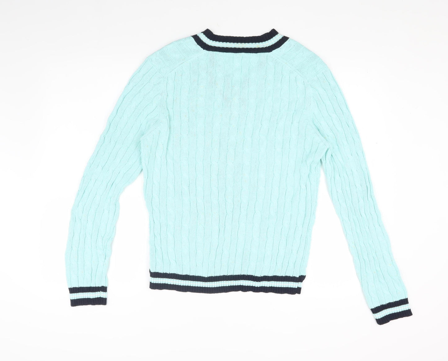 CC Women's Blue Cable-Knit V-Neck Jumper Size L