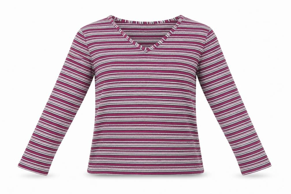 EWM Women's Multicoloured Striped Top Medium V-Neck