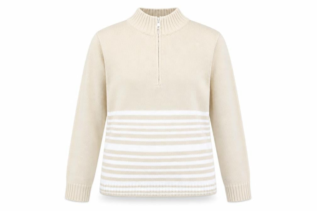 Littlewoods Beige Mock Neck Striped Jumper, Size 14, Casual Women