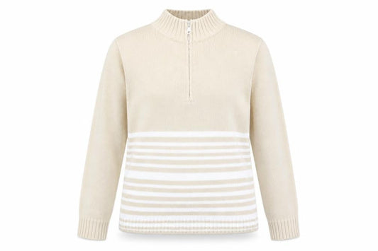 Littlewoods Beige Mock Neck Striped Jumper, Size 14, Casual Women