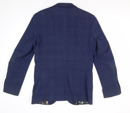 Next Men's Blue Plaid Blazer 38R Regular Fit