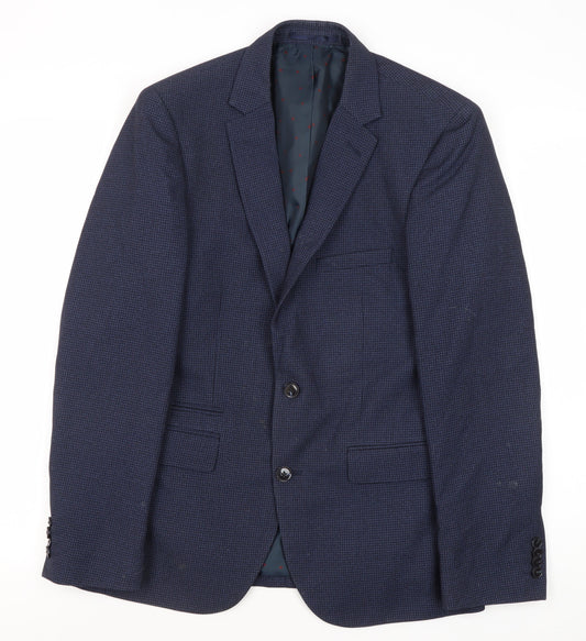 Burton Menswear Men's Blue Slim Fit Check Blazer 38S