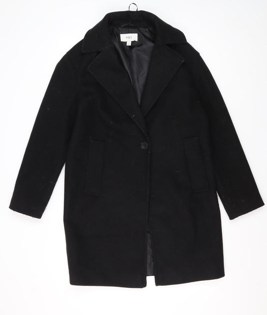 Marks and Spencer Women's Black Overcoat Size 8 - Classic Style
