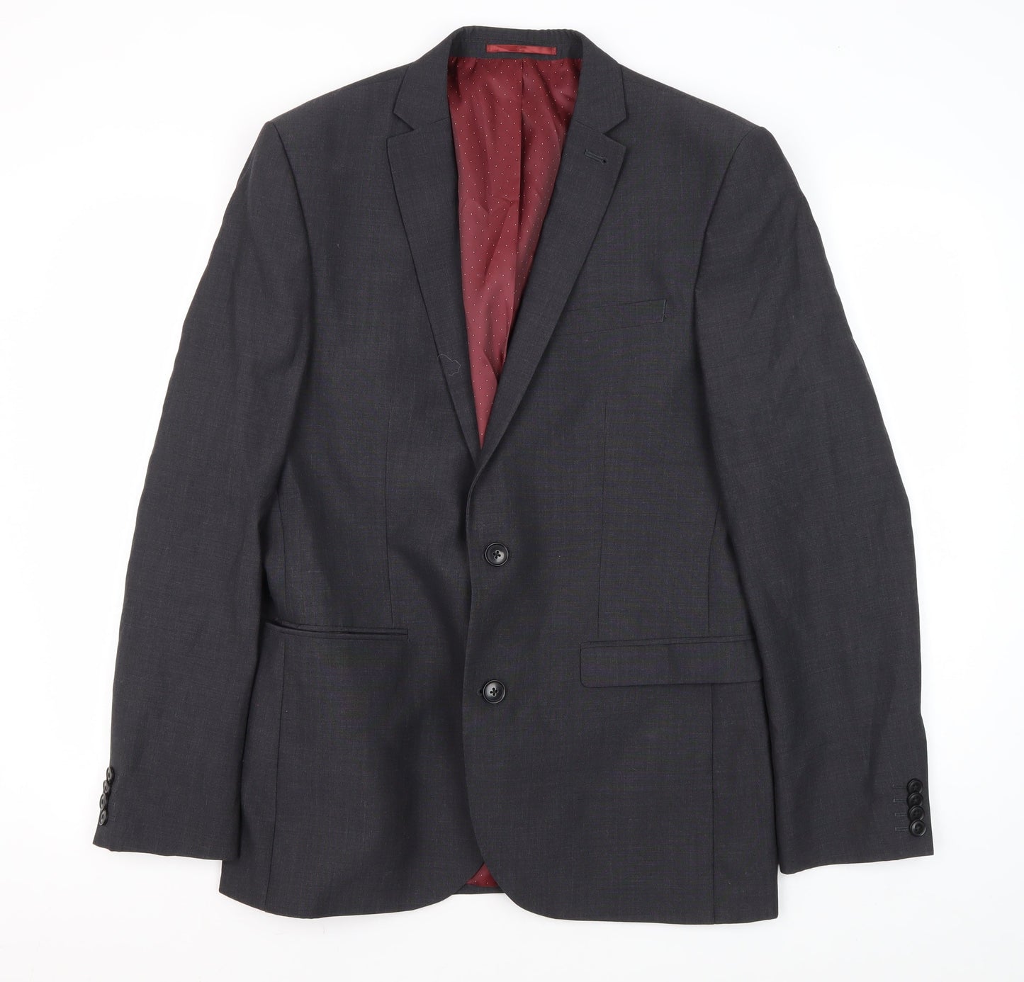 Next Men's Black Blazer 40 Regular Two-Button Wool