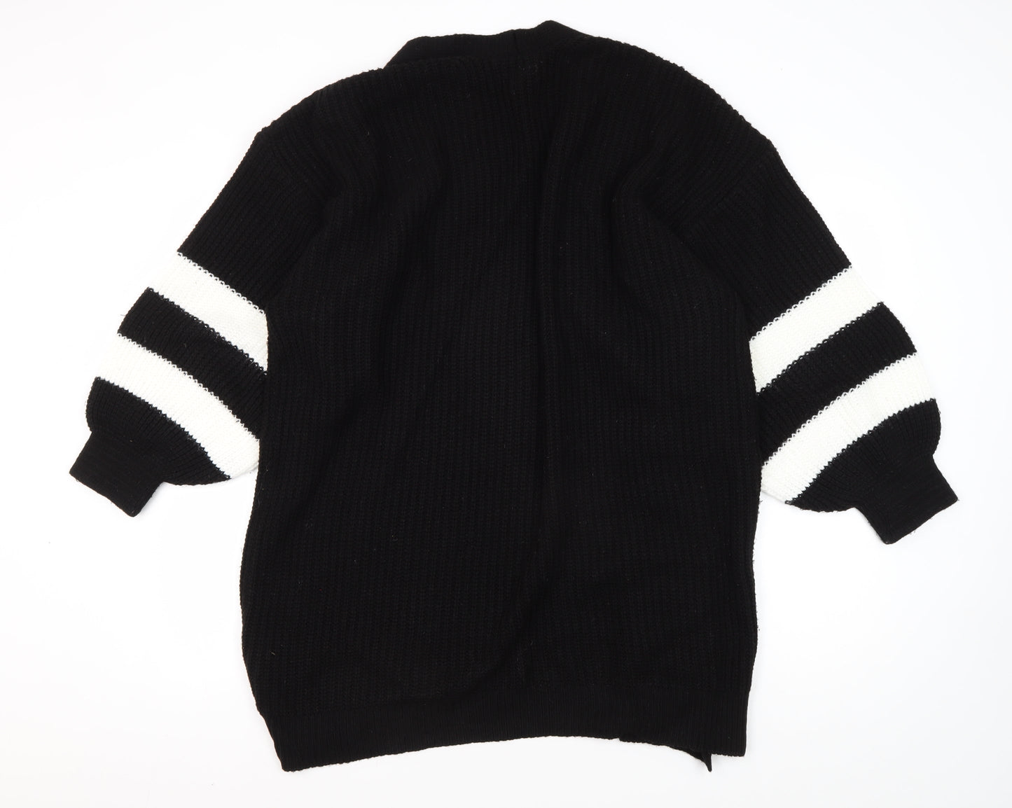 LTS Women's Black Cardigan, Size 8, Striped Balloon Sleeve