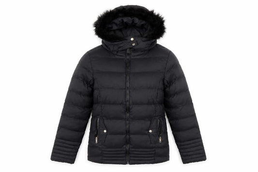 Brave Soul Women's Black Puffer Jacket Size 8 Winter Fur Trim