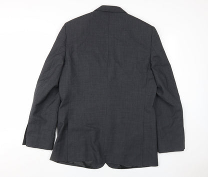 Back view of Jaeger Men's Grey Wool Blazer 40R Notch Lapel