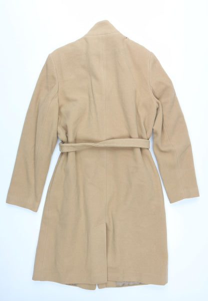 Back view of Amaranto Women's Beige Wool Overcoat, size 14
