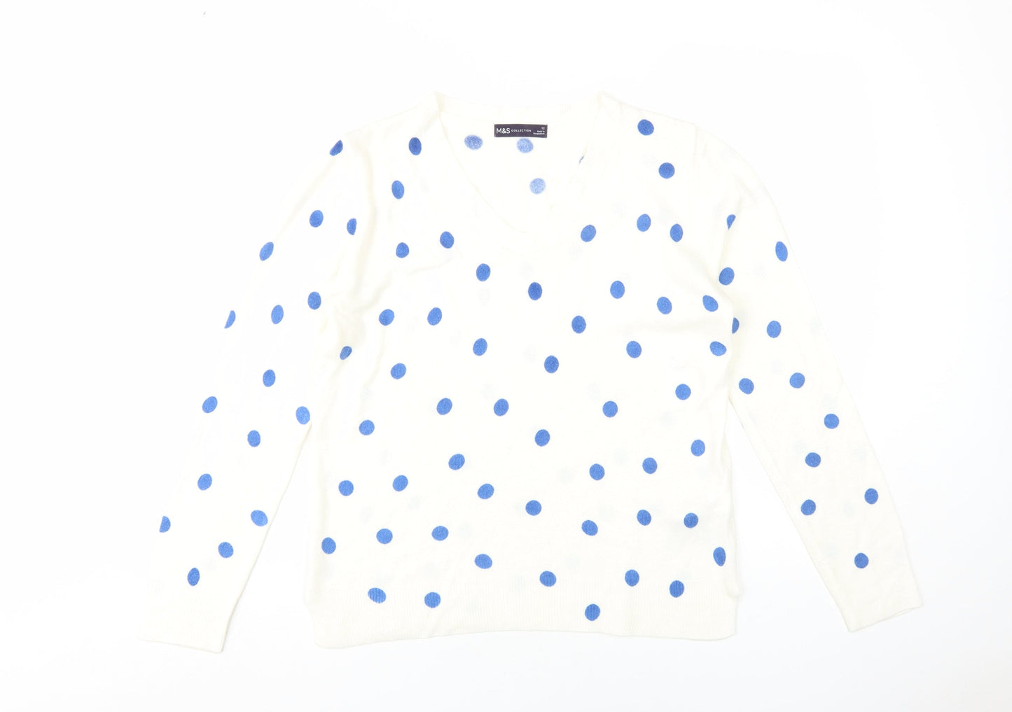 Marks and Spencer Women's Ivory Polka Dot Jumper Size 12