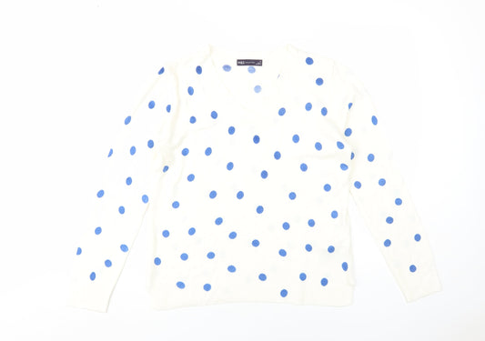 Marks and Spencer Women's Ivory Polka Dot Jumper Size 12