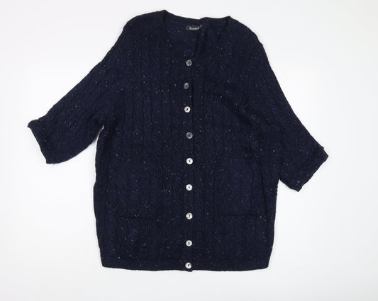 Bonmarché Women's Blue Cardigan, Size L, Cable-Knit
