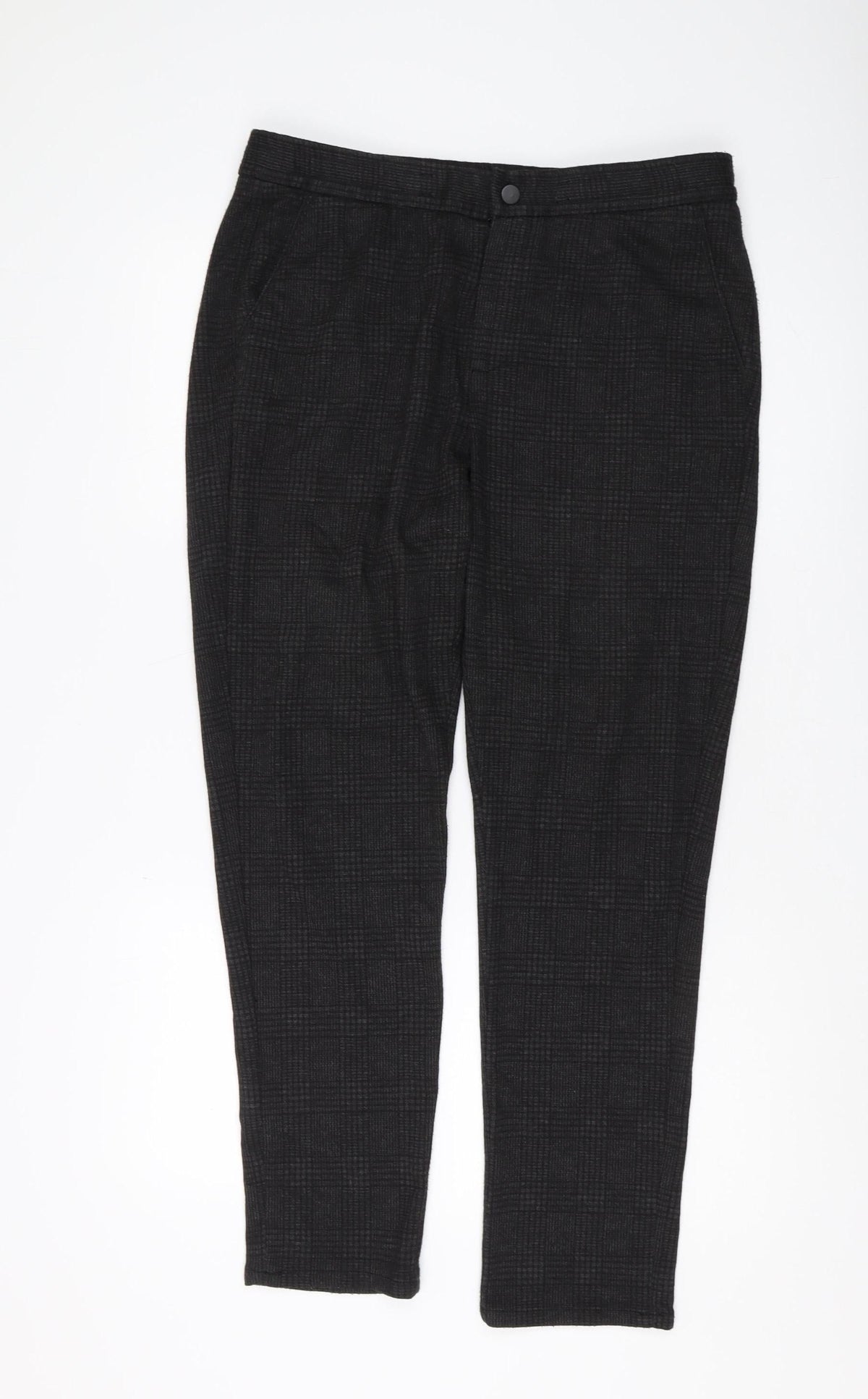Zara Women's Black Check Trousers, M, Straight Leg