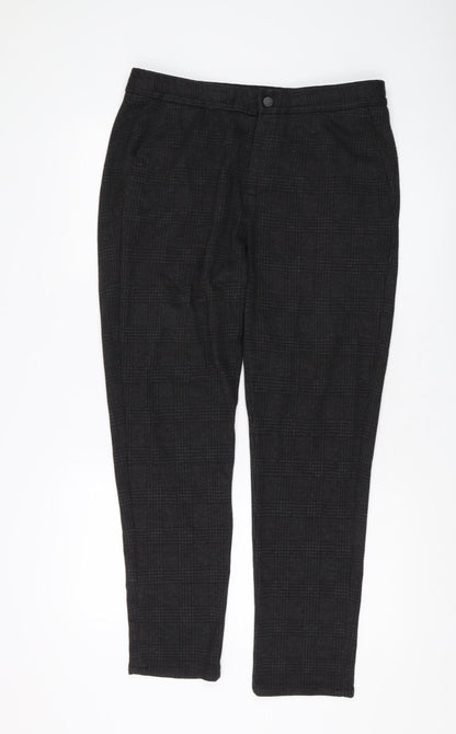 Zara Women's Black Check Trousers, M, Straight Leg