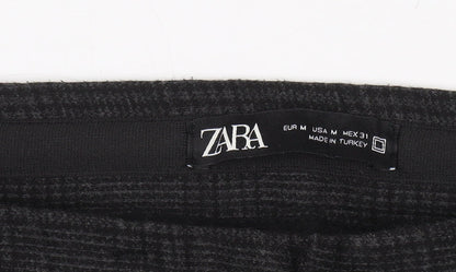 Zara Women's Black Check Trousers, M, Straight Leg