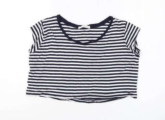 Zara Women's Black Striped Cropped T-Shirt, Size S