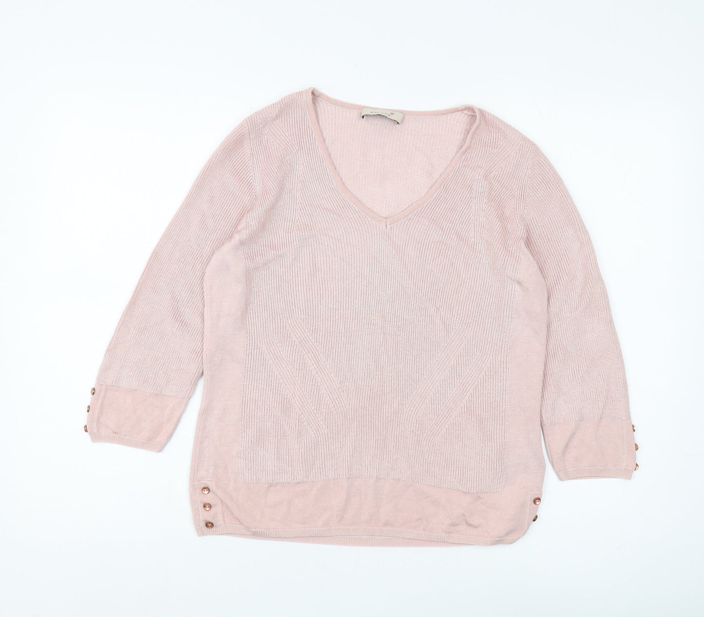 Marks and Spencer Women's Pink 3/4 Sleeve V-Neck Pullover Jumper
