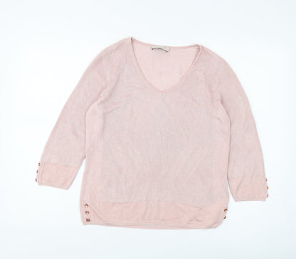 Marks & Spencer Women's Pink 3/4 Sleeve V-Neck Pullover Jumper