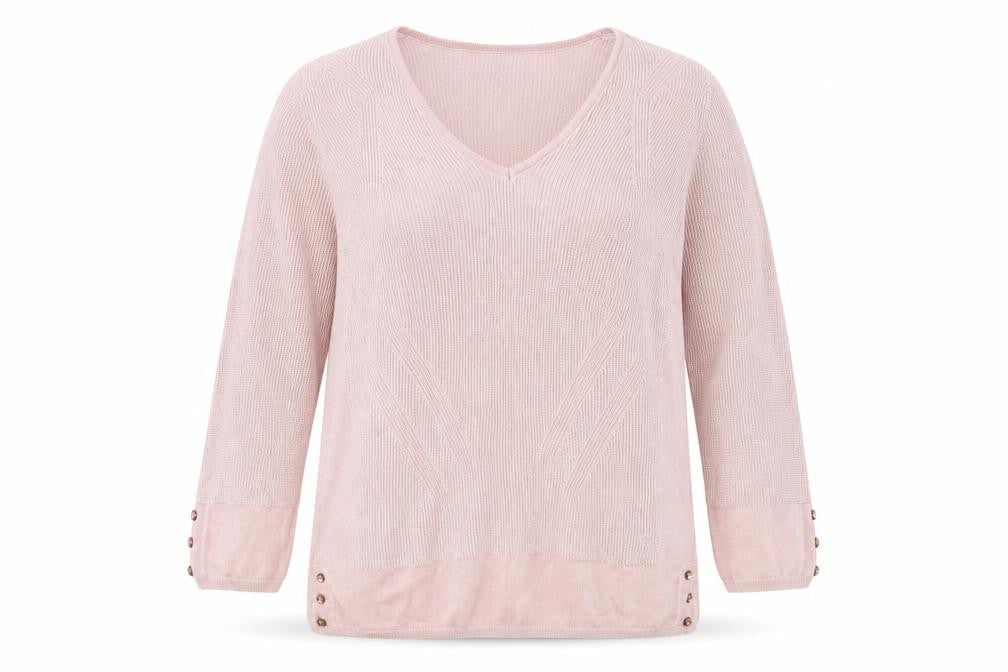 Marks & Spencer Women's Pink 3/4 Sleeve V-Neck Pullover Jumper