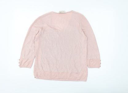 Marks & Spencer Women's Pink 3/4 Sleeve V-Neck Pullover Jumper