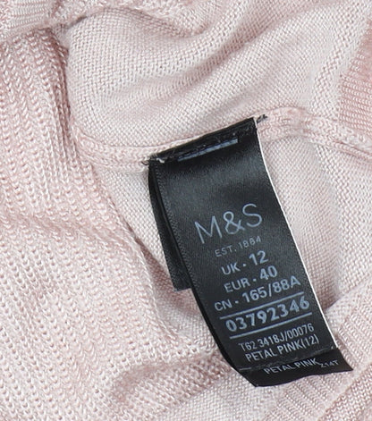 Marks & Spencer Women's Pink 3/4 Sleeve V-Neck Pullover Jumper