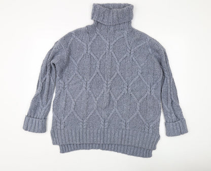 H&M Women's Grey Roll Neck Cable-Knit Jumper