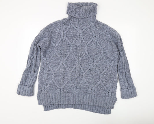 H&M Women's Grey Roll Neck Cable-Knit Jumper