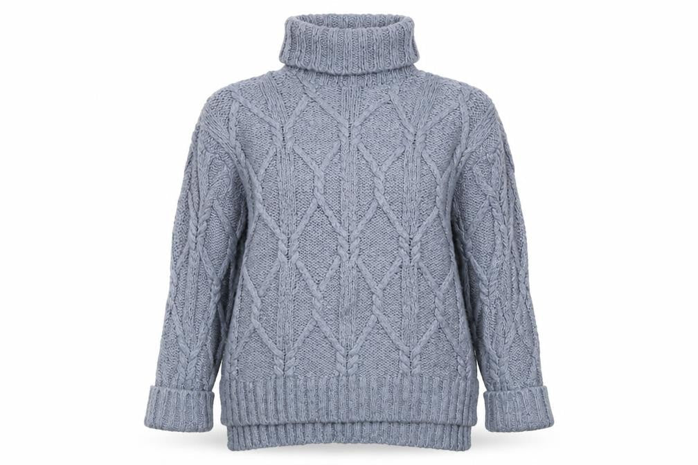 H&M Women's Grey Roll Neck Cable-Knit Jumper