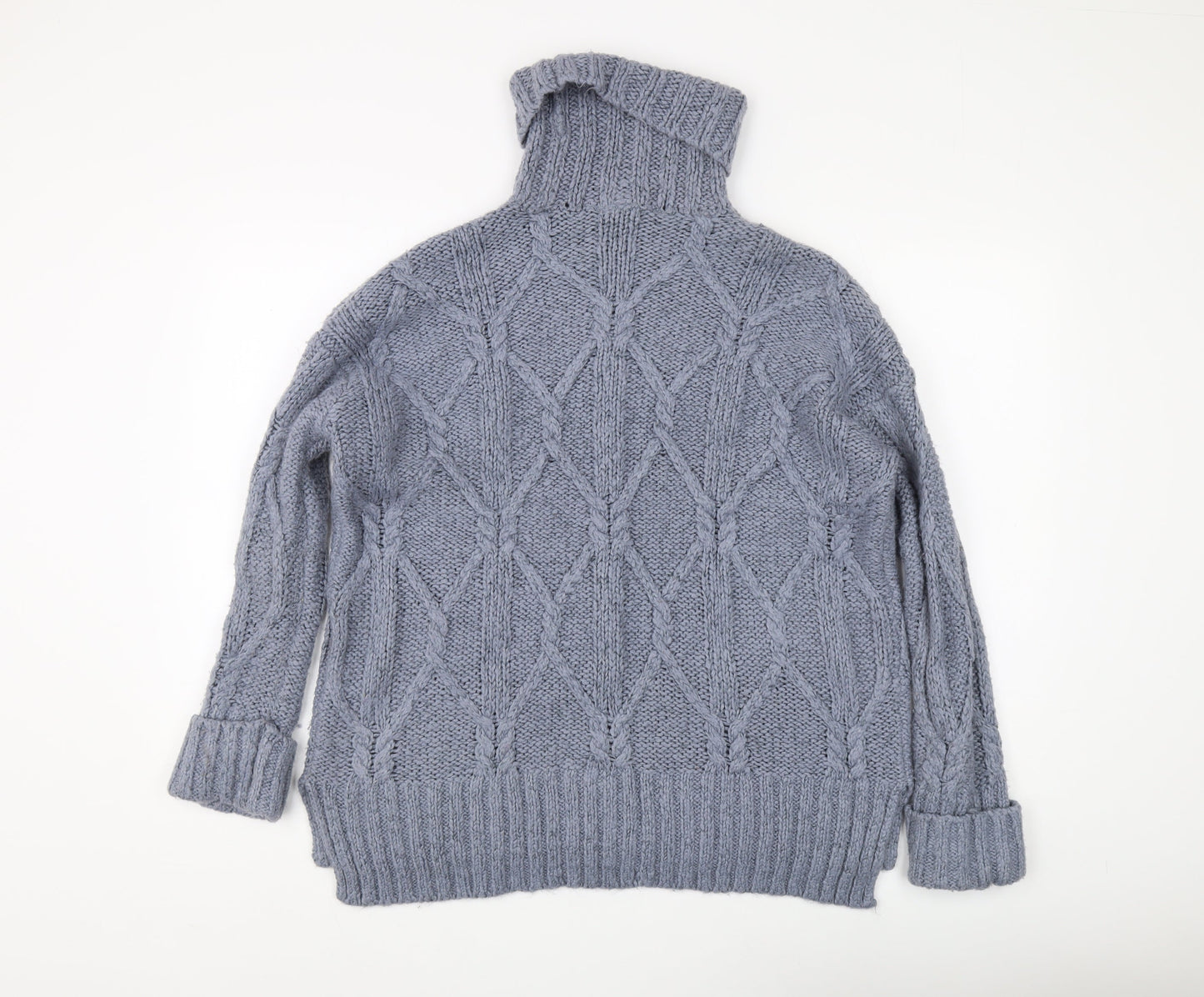 H&M Women's Grey Roll Neck Cable-Knit Jumper