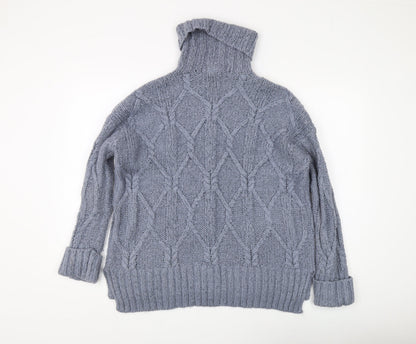 H&M Women's Grey Roll Neck Cable-Knit Jumper