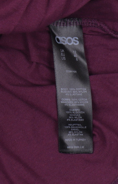 Close-up detail of ASOS Women's Purple 3/4 Sleeve Top, size 12, Maternity