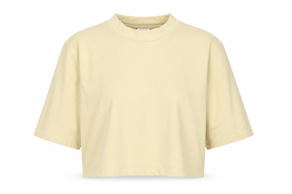Monki Women's Beige Cropped T-Shirt Size 12
