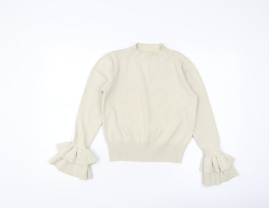 by clara Women's Beige Mock Neck Pullover Jumper S