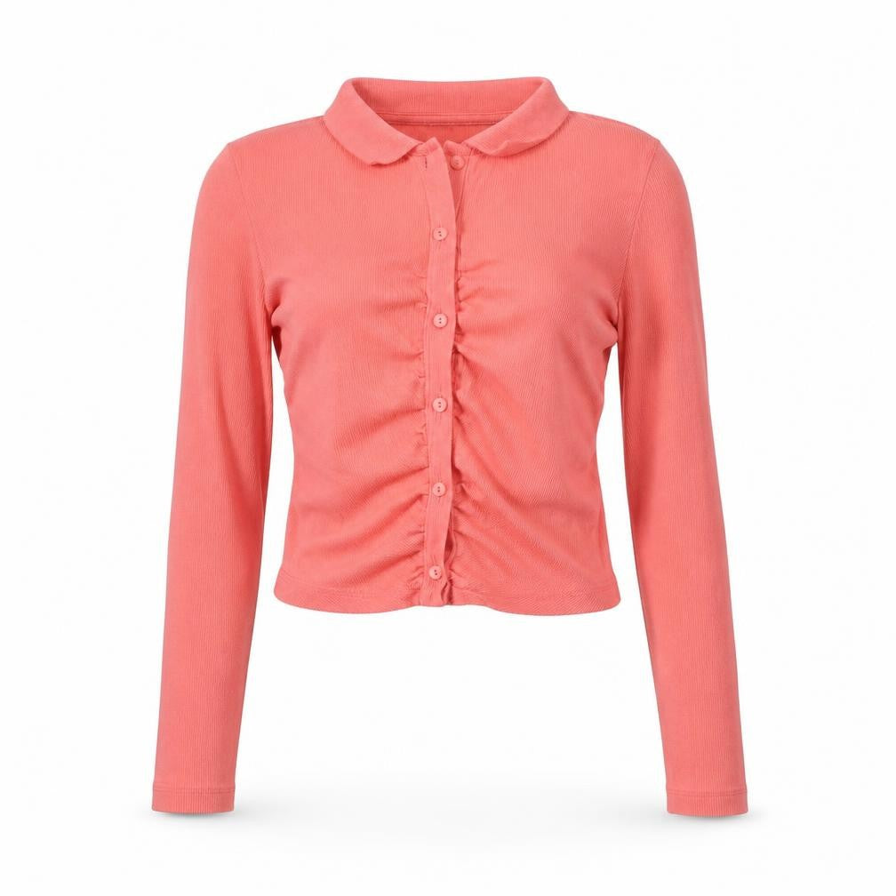 Zara Women's Pink Cropped Button-Up Shirt, Size S