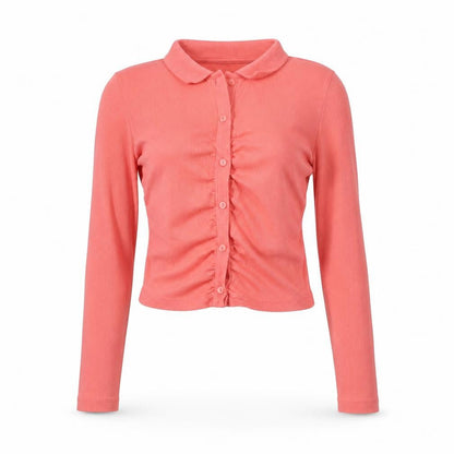 Zara Women's Pink Cropped Button-Up Shirt, Size S