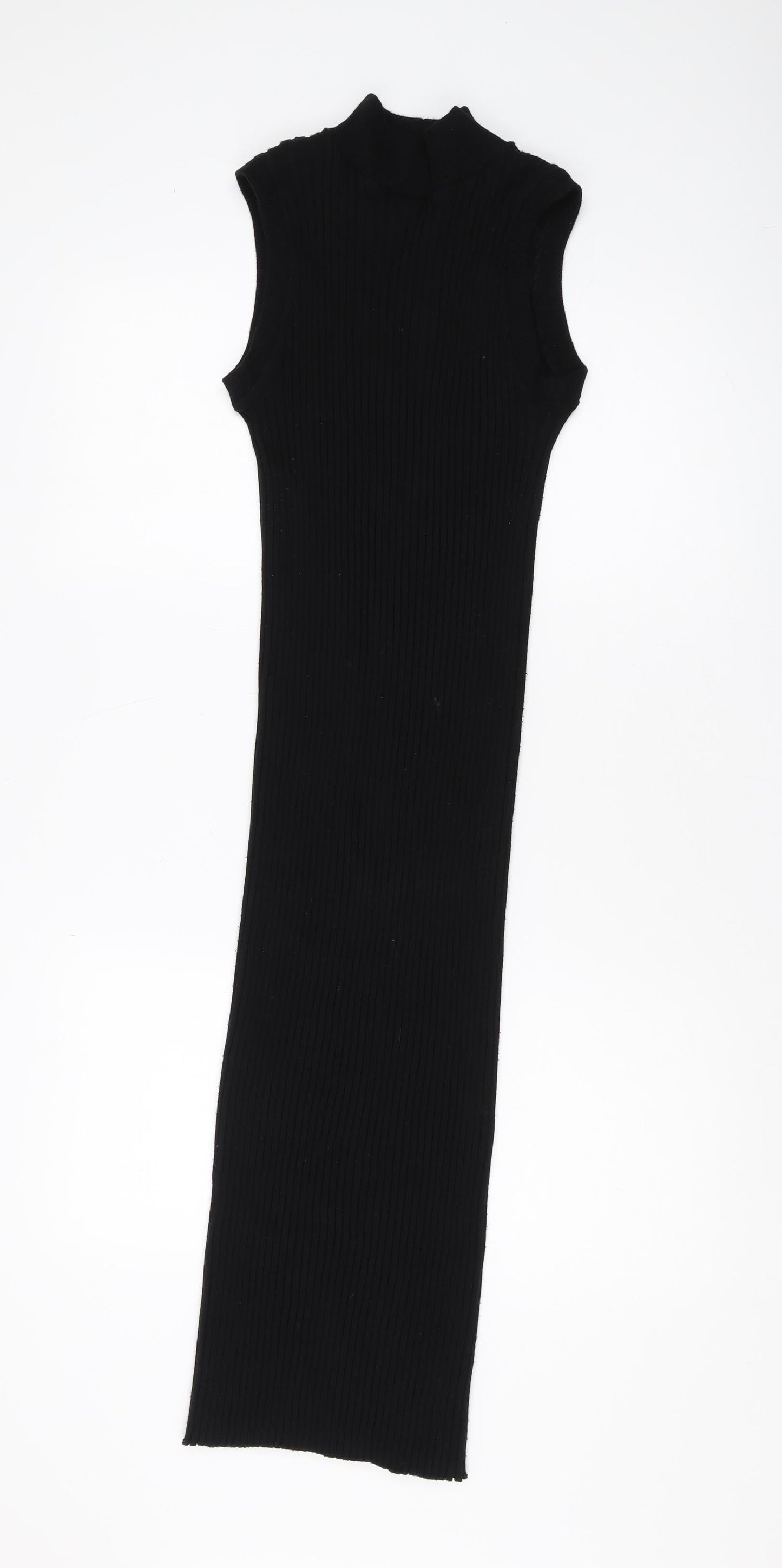 Zara Women Black XS High Neck Bodycon Midi Dress