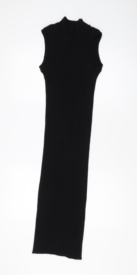 Zara Women Black XS High Neck Bodycon Midi Dress