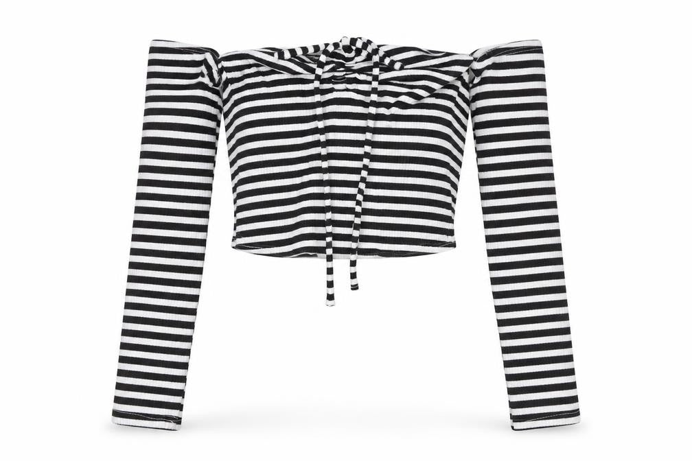 Stradivarius Women's Black Striped Cropped Top M