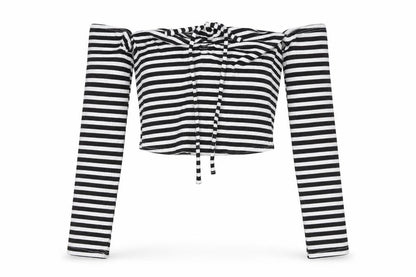 Stradivarius Women's Black Striped Cropped Top M