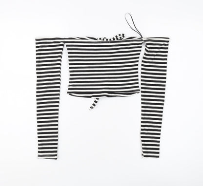 Stradivarius Women's Black Striped Cropped Top M