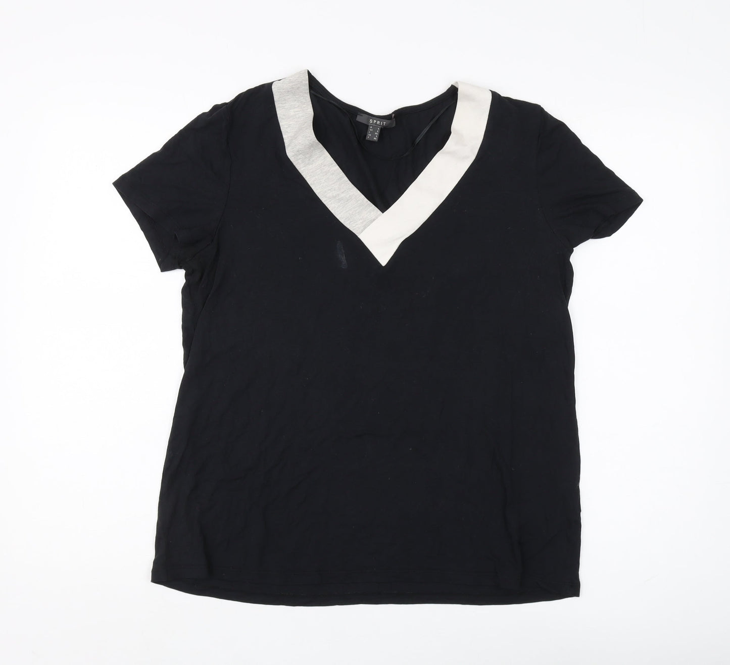 Esprit Women's Black Viscose T-Shirt, Size L, V-Neck