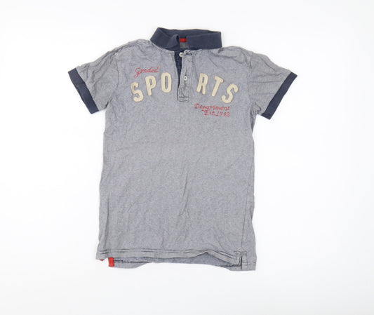 H&M Boys Grey Striped Polo T-Shirt 9-10 Years - Sports Logo