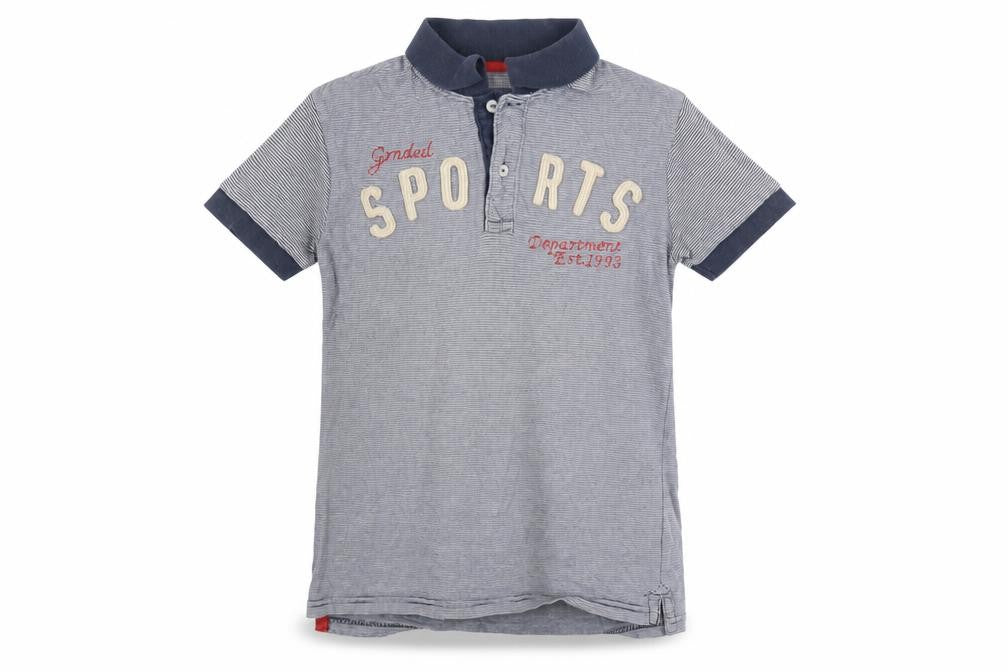 H&M Boys Grey Striped Polo T-Shirt 9-10 Years - Sports Logo