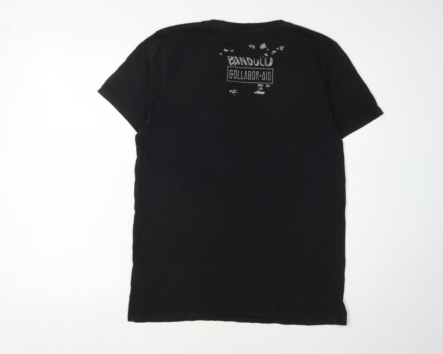Collabor + Aid Men's Black M T-Shirt, Solid Crew Neck