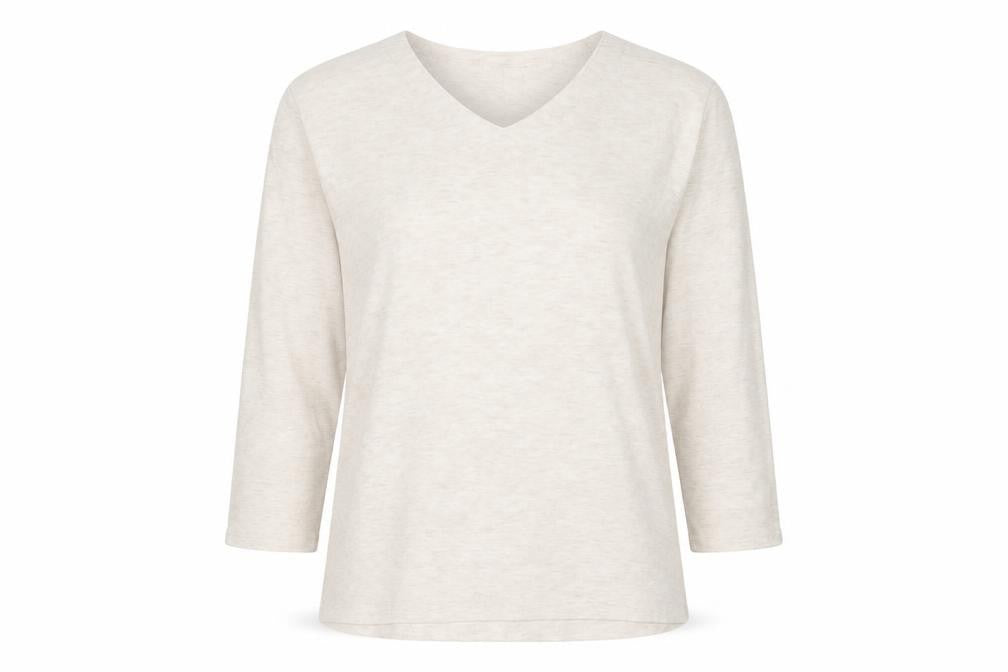 Country Casuals Women's Beige V-Neck Jersey T-Shirt, Size L